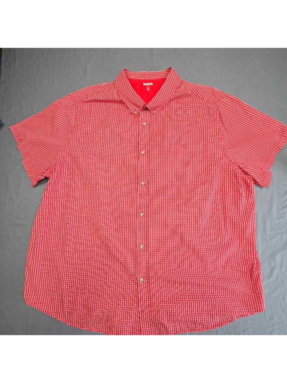 KingSize 4XL Mens Big Short Sleeve Button-Up Shirt Red Plaid Cotton Blend